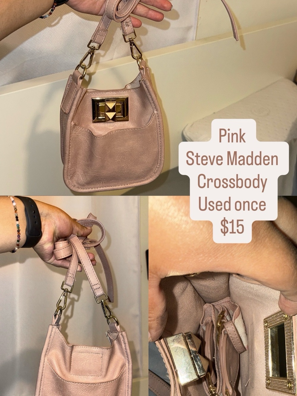 Steve Madden Blush Pink Leather Crossbody with Gold-Tone Lock